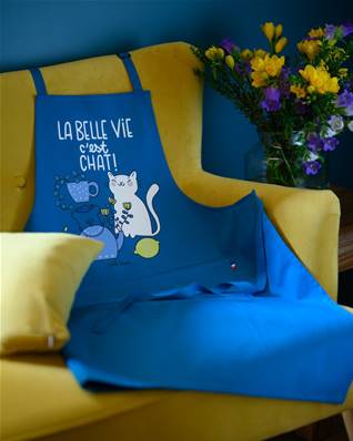 TABLIER ADULTE BELLE VIE DE CHAT BLEU