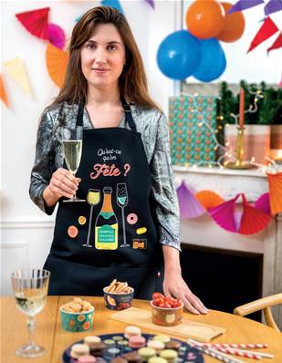 TABLIER ADULTE QU'EST CE QU'ON FÊTE NOIR