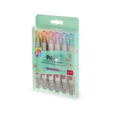 6 DUAL-TIP PASTEL HIGHLIGHTERS - MEOW - KITTY