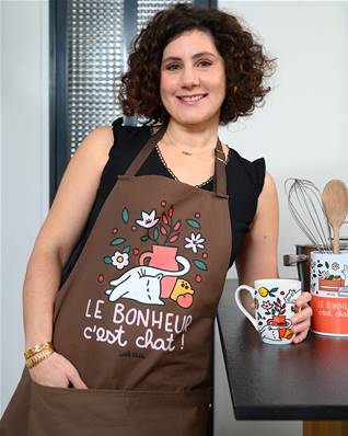 TABLIER ADULTE LE BONHEUR C'EST CHAT MARRON