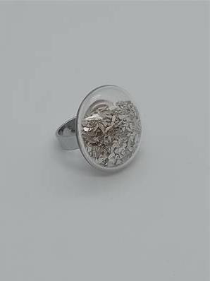 Bague Galet Paillettes Argent