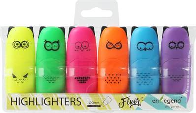 SET DE 6 MINI SURLIGNEURS HIBOU NEON
