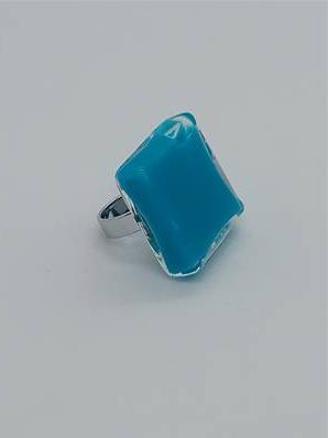 Bague Carrée Grand modèle Transparent Turquoise