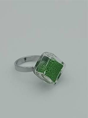 Bague Carrée Losange Billes Vert