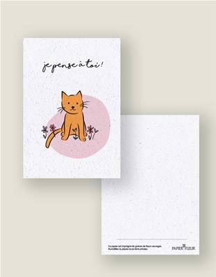 CARTE A PLANTER - CHAT JE PENSE A TOI