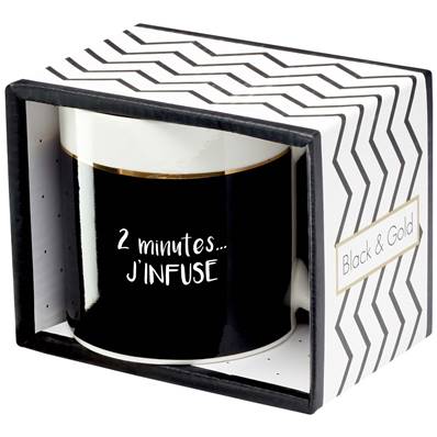 MUG + BOITE BLACK WHITE 2 MINUTES J'INFUSE