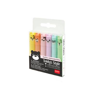 TEDDY'S STYLE - SET OF 6 MINI PASTEL HIGHLIGHTERS - DISPLAY 12 PCS