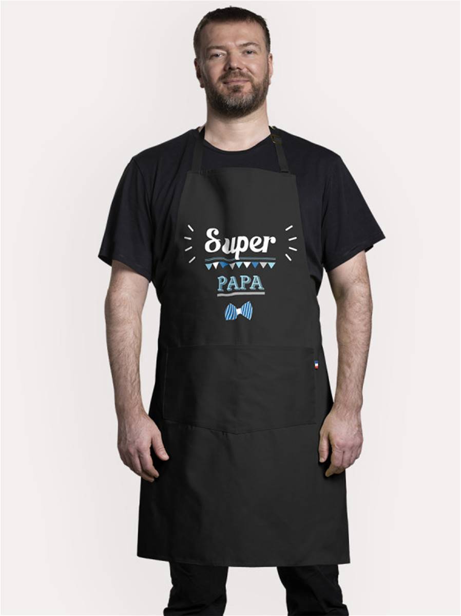 Tablier Adulte Super Papa Noir