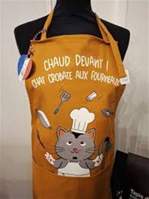 TABLIER ADULTE CHAT-CROBATE MOUTARDE